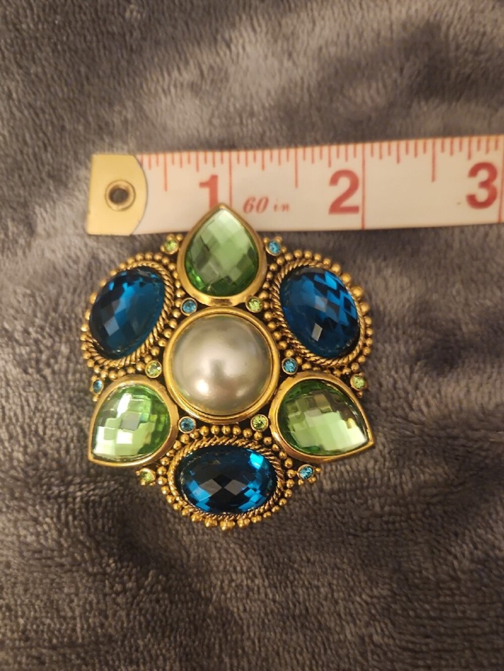 Joan Rivers Gold-Tone Brooch with Blue, Green & Pearl Accents - Picture 4 of 5